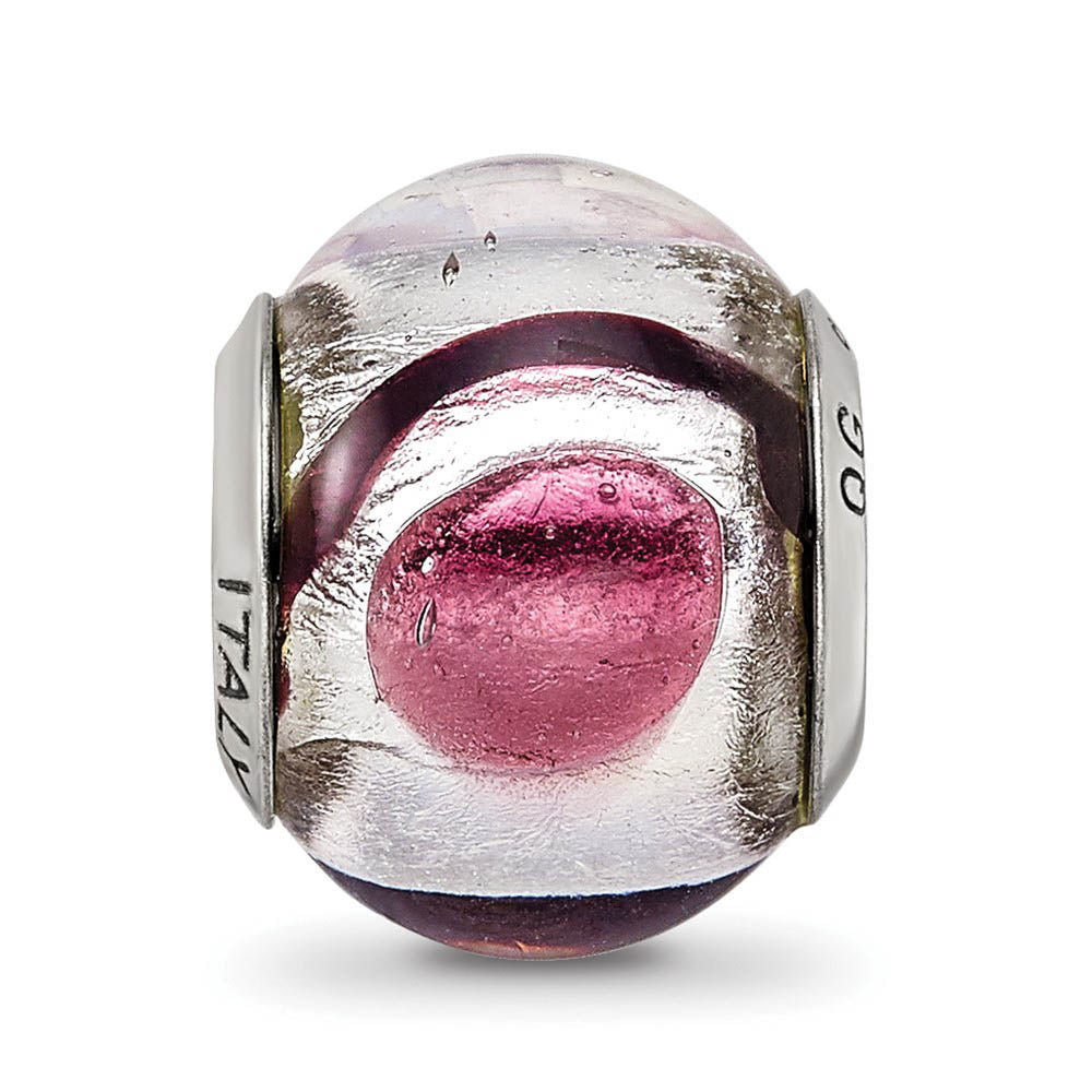 Alternate view of the White/Lavender/Black Murano Glass & Sterling Silver Bead Charm, 14mm by The Black Bow Jewelry Co.