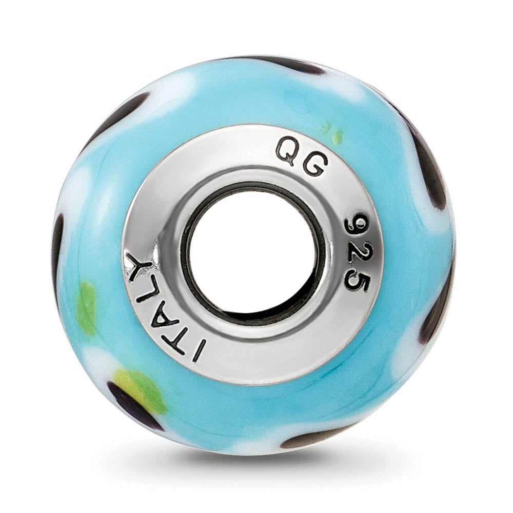 Alternate view of the Lt. Blue/White/Black Murano Glass & Sterling Silver Bead Charm, 14mm by The Black Bow Jewelry Co.