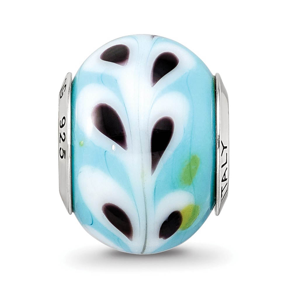 Alternate view of the Lt. Blue/White/Black Murano Glass & Sterling Silver Bead Charm, 14mm by The Black Bow Jewelry Co.