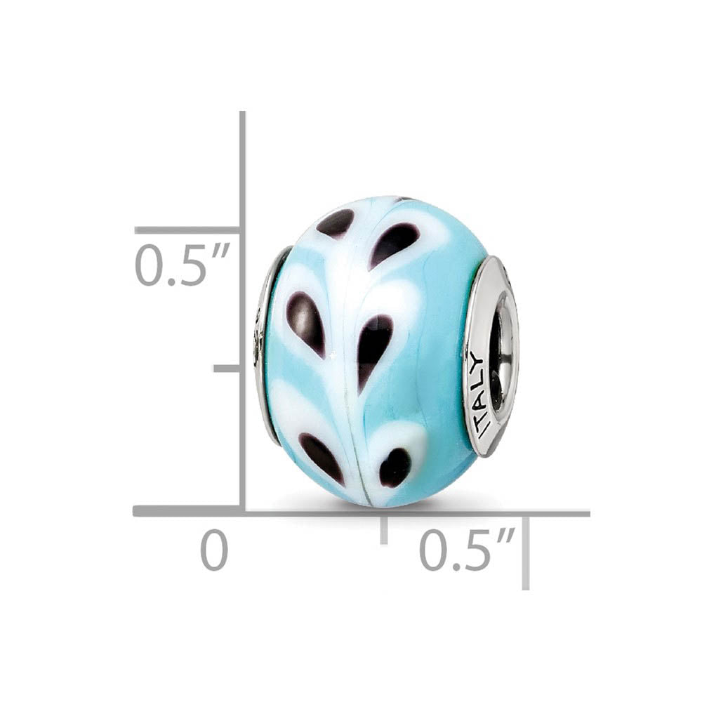 Alternate view of the Lt. Blue/White/Black Murano Glass & Sterling Silver Bead Charm, 14mm by The Black Bow Jewelry Co.