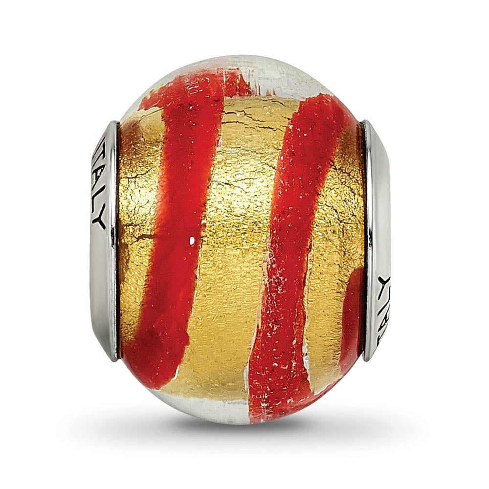 Alternate view of the Golden Red Striped Murano Glass & Sterling Silver Bead Charm, 14mm by The Black Bow Jewelry Co.
