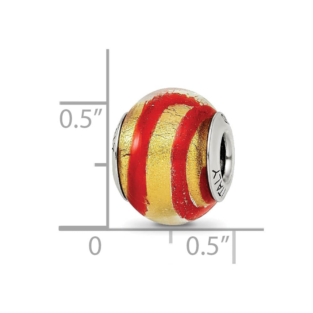 Alternate view of the Golden Red Striped Murano Glass & Sterling Silver Bead Charm, 14mm by The Black Bow Jewelry Co.
