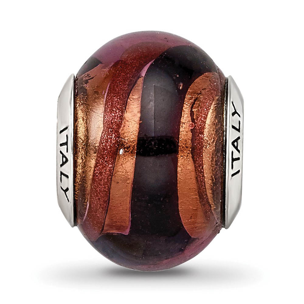 Alternate view of the Copper/Black Italian Murano Glass & Sterling Silver Bead Charm, 14mm by The Black Bow Jewelry Co.