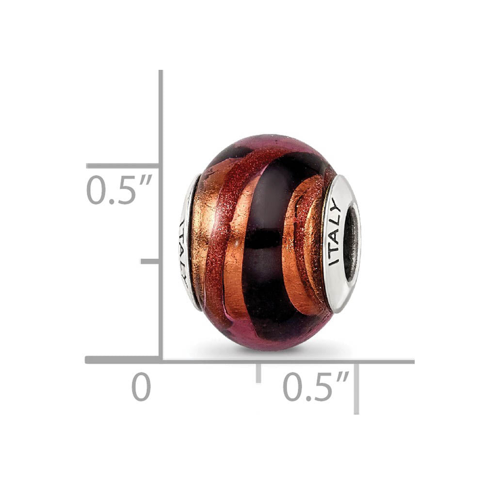 Alternate view of the Copper/Black Italian Murano Glass & Sterling Silver Bead Charm, 14mm by The Black Bow Jewelry Co.