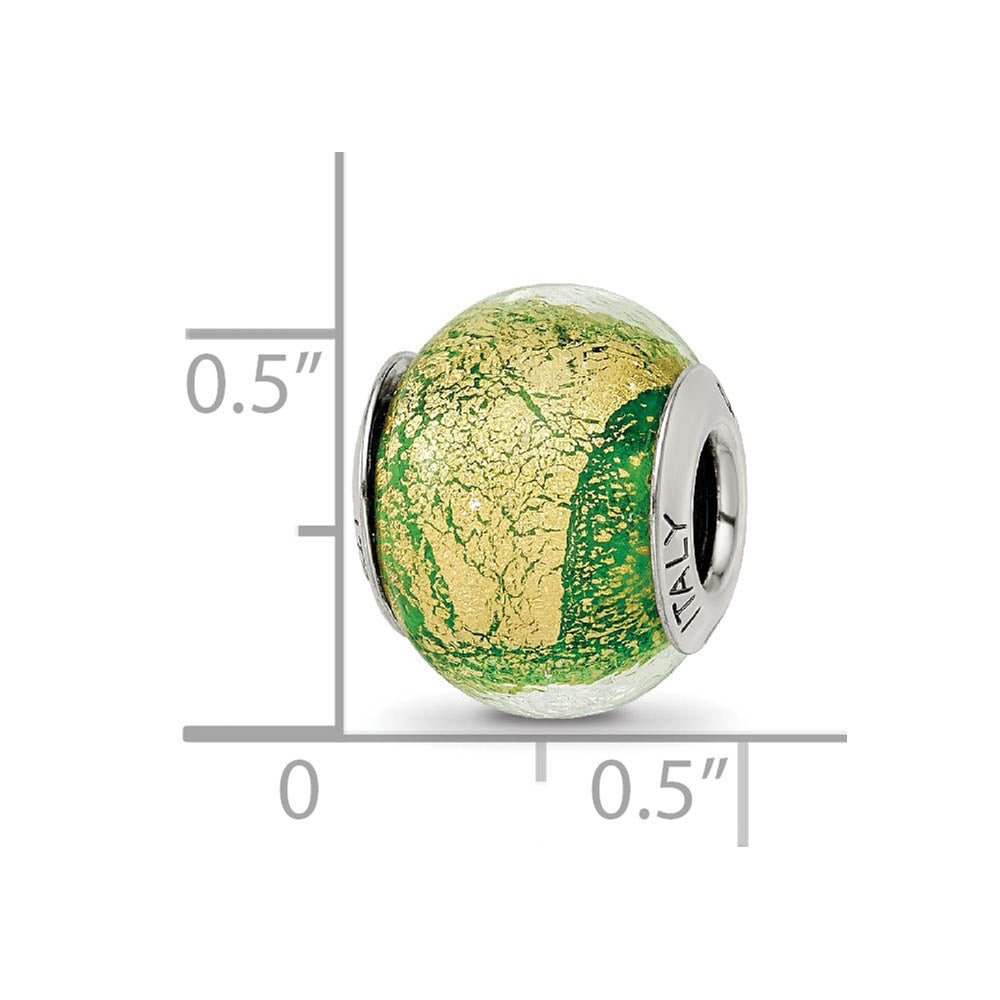 Alternate view of the Green/Golden Italian Murano Glass & Sterling Silver Bead Charm, 14mm by The Black Bow Jewelry Co.