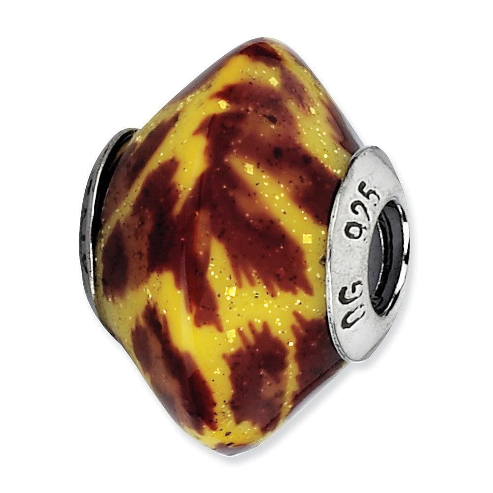 Yellow Brown Glitter Overlay Glass &amp; Sterling Silver Bead Charm, 17mm, Item B10122 by The Black Bow Jewelry Co.