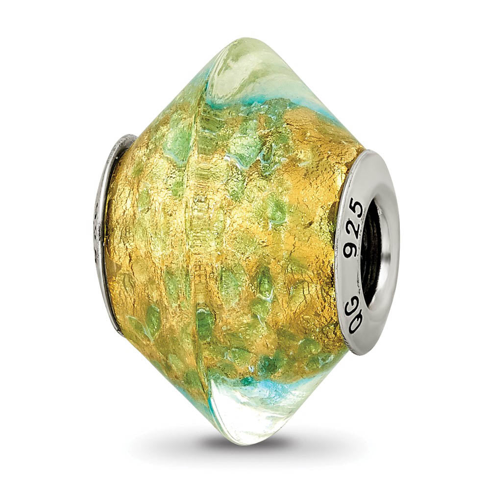 Yellow with Teal Murano Glass & Sterling Silver Bead Charm, 17mm, Item B10131 by The Black Bow Jewelry Co.
