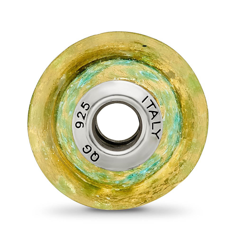 Alternate view of the Yellow with Teal Murano Glass & Sterling Silver Bead Charm, 17mm by The Black Bow Jewelry Co.