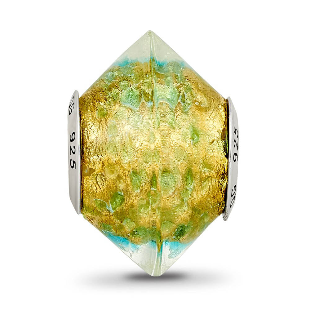 Alternate view of the Yellow with Teal Murano Glass & Sterling Silver Bead Charm, 17mm by The Black Bow Jewelry Co.