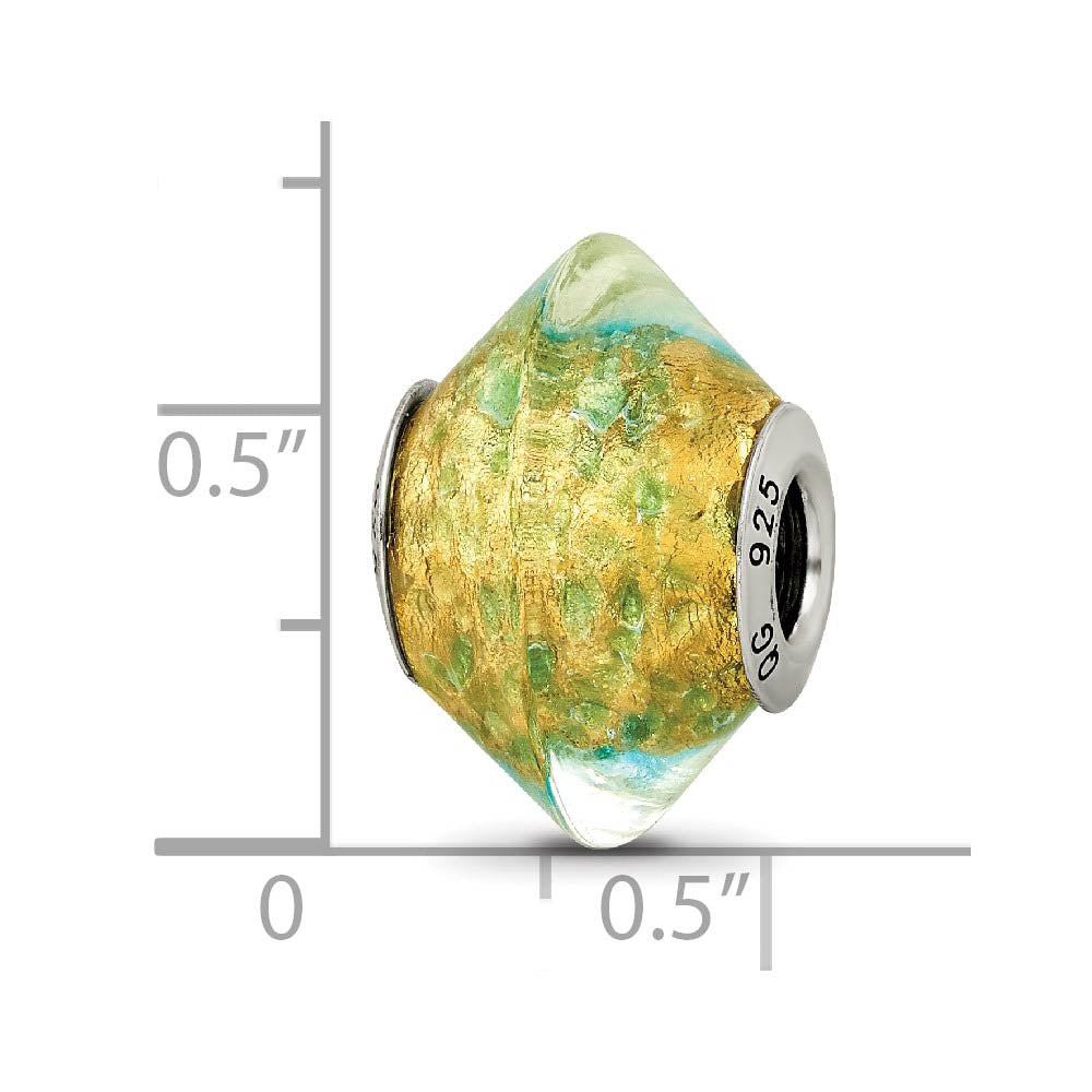 Alternate view of the Yellow with Teal Murano Glass & Sterling Silver Bead Charm, 17mm by The Black Bow Jewelry Co.