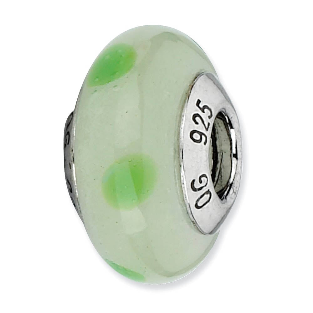 Lt Green, Green Dots Murano Glass & Sterling Silver Bead Charm, 13mm, Item B10146 by The Black Bow Jewelry Co.