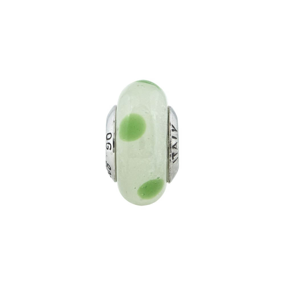 Alternate view of the Lt Green, Green Dots Murano Glass & Sterling Silver Bead Charm, 13mm by The Black Bow Jewelry Co.