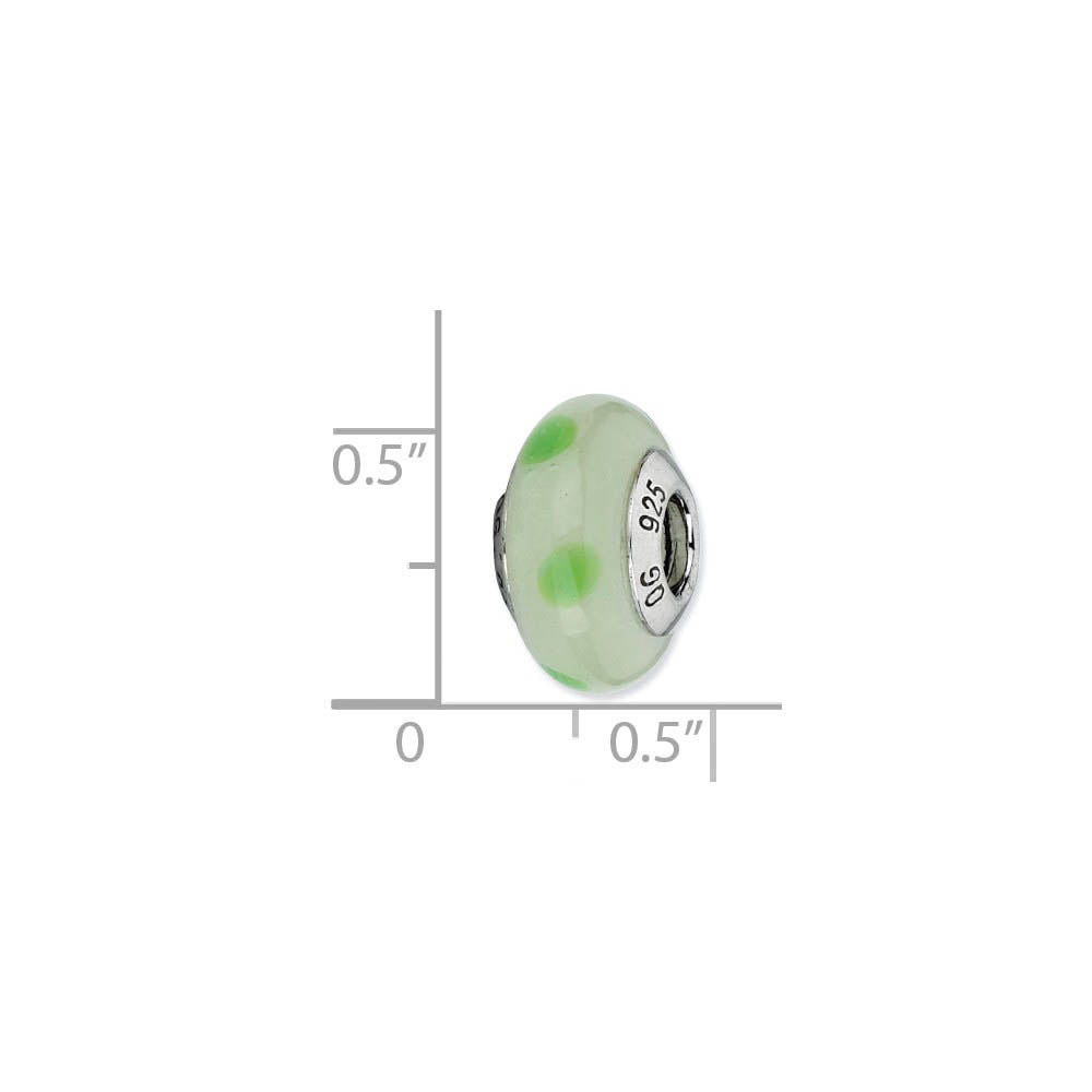 Alternate view of the Lt Green, Green Dots Murano Glass & Sterling Silver Bead Charm, 13mm by The Black Bow Jewelry Co.