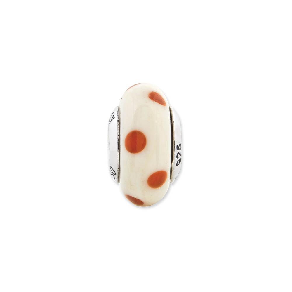 Alternate view of the Cream with Red Dots Murano Glass & Sterling Silver Bead Charm, 13mm by The Black Bow Jewelry Co.