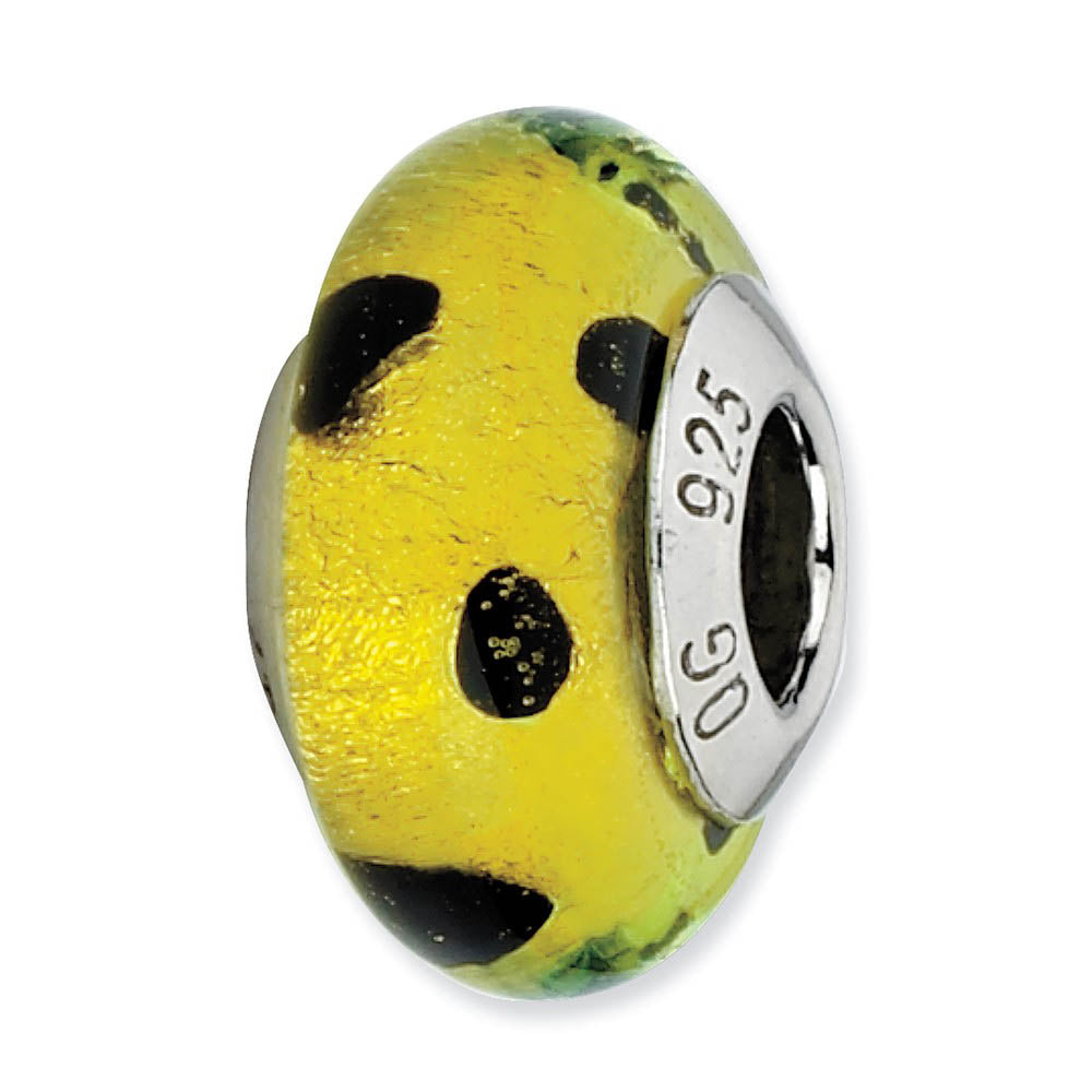 Lime Green, Black Dots Murano Glass & Sterling Silver Bead Charm, 13mm, Item B10150 by The Black Bow Jewelry Co.