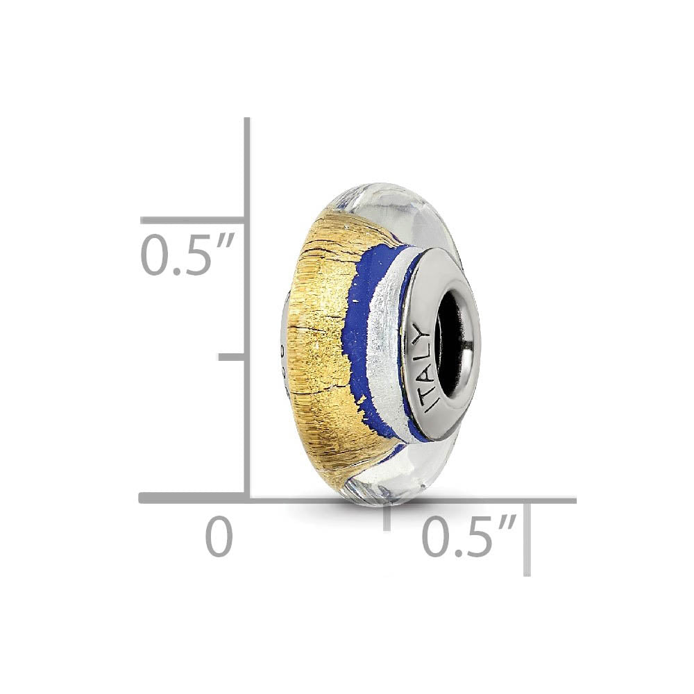 Alternate view of the Blue/Gold/Silver Murano Glass & Sterling Silver Bead Charm, 13mm by The Black Bow Jewelry Co.