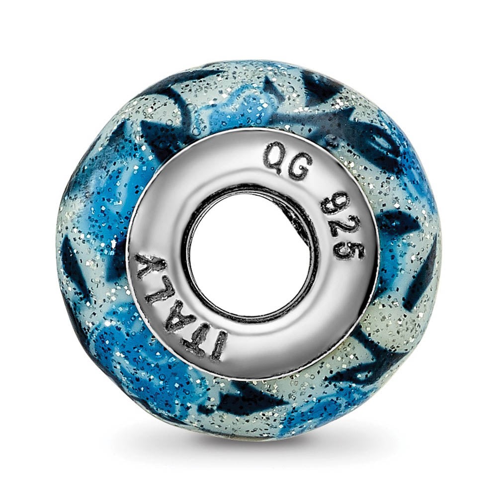 Alternate view of the Blue Rose Glitter Overlay Murano & Sterling Silver Bead Charm, 13mm by The Black Bow Jewelry Co.