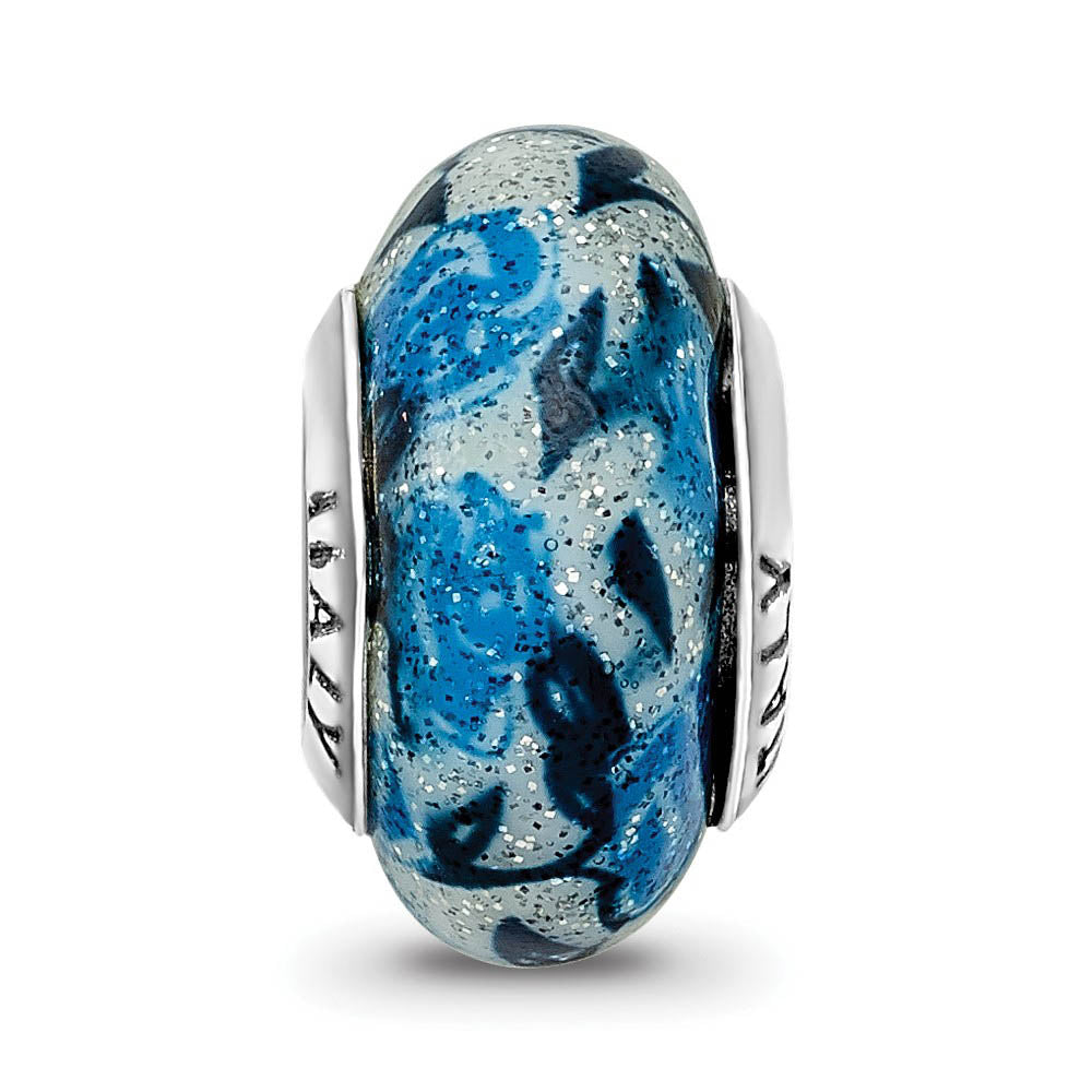 Alternate view of the Blue Rose Glitter Overlay Murano & Sterling Silver Bead Charm, 13mm by The Black Bow Jewelry Co.
