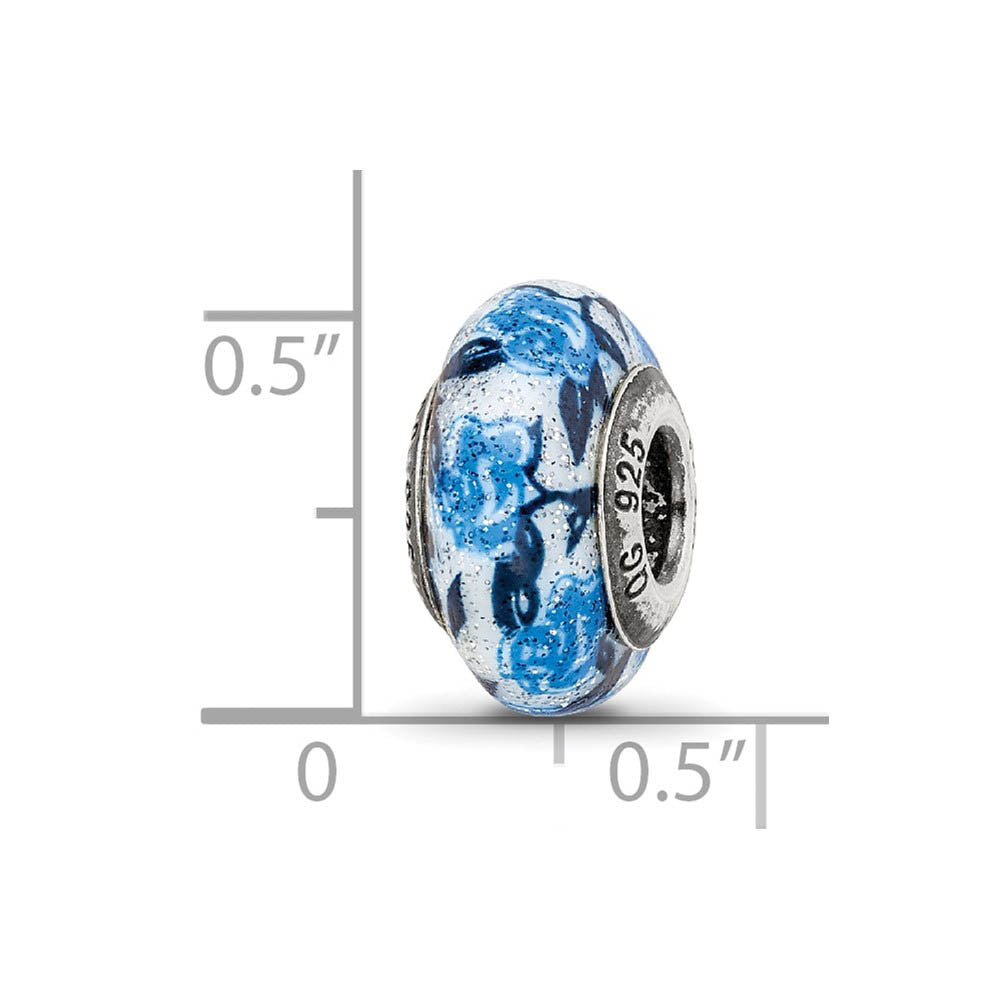Alternate view of the Blue Rose Glitter Overlay Murano & Sterling Silver Bead Charm, 13mm by The Black Bow Jewelry Co.