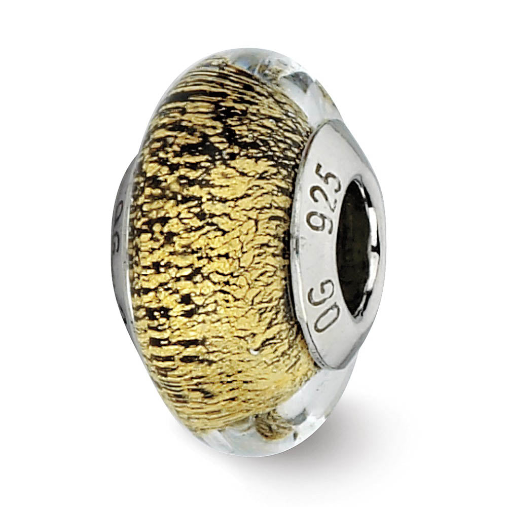 Black/Golden Italian Murano & Sterling Silver Bead Charm, 14mm, Item B10190 by The Black Bow Jewelry Co.