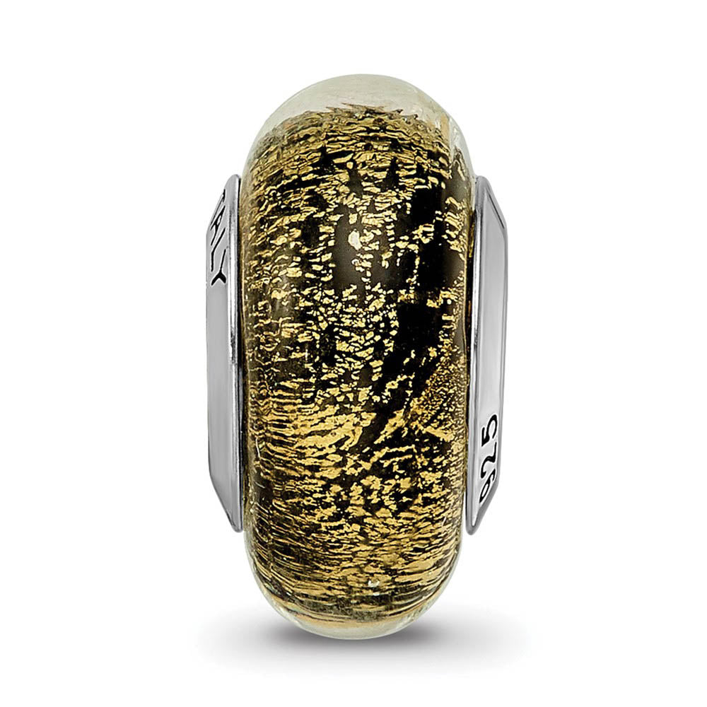 Alternate view of the Black/Golden Italian Murano & Sterling Silver Bead Charm, 14mm by The Black Bow Jewelry Co.