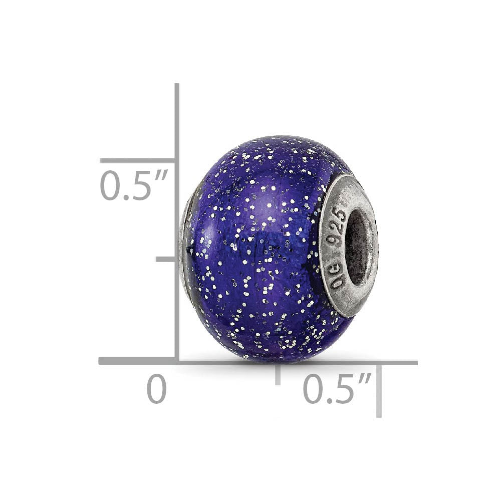 Alternate view of the Dark Blue with Sparkles Murano & Sterling Silver Bead Charm, 15mm by The Black Bow Jewelry Co.