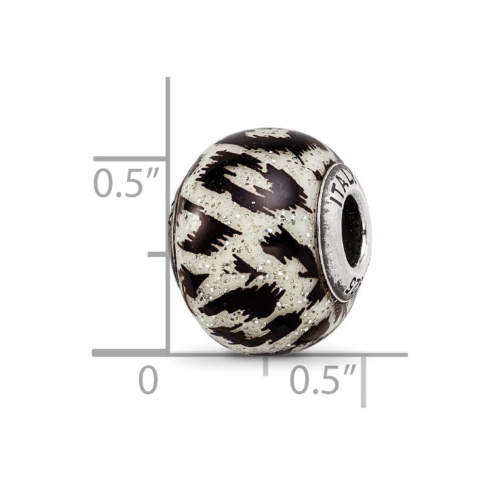 Alternate view of the White & Black Glitter Overlay Glass & Sterling Silver Bead Charm, 15mm by The Black Bow Jewelry Co.