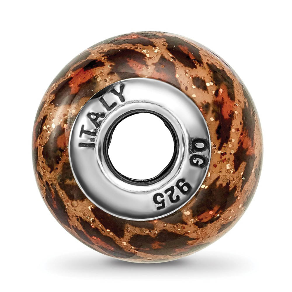 Alternate view of the Brown Jaguar Glitter Overlay Glass & Sterling Silver Bead Charm, 15mm by The Black Bow Jewelry Co.