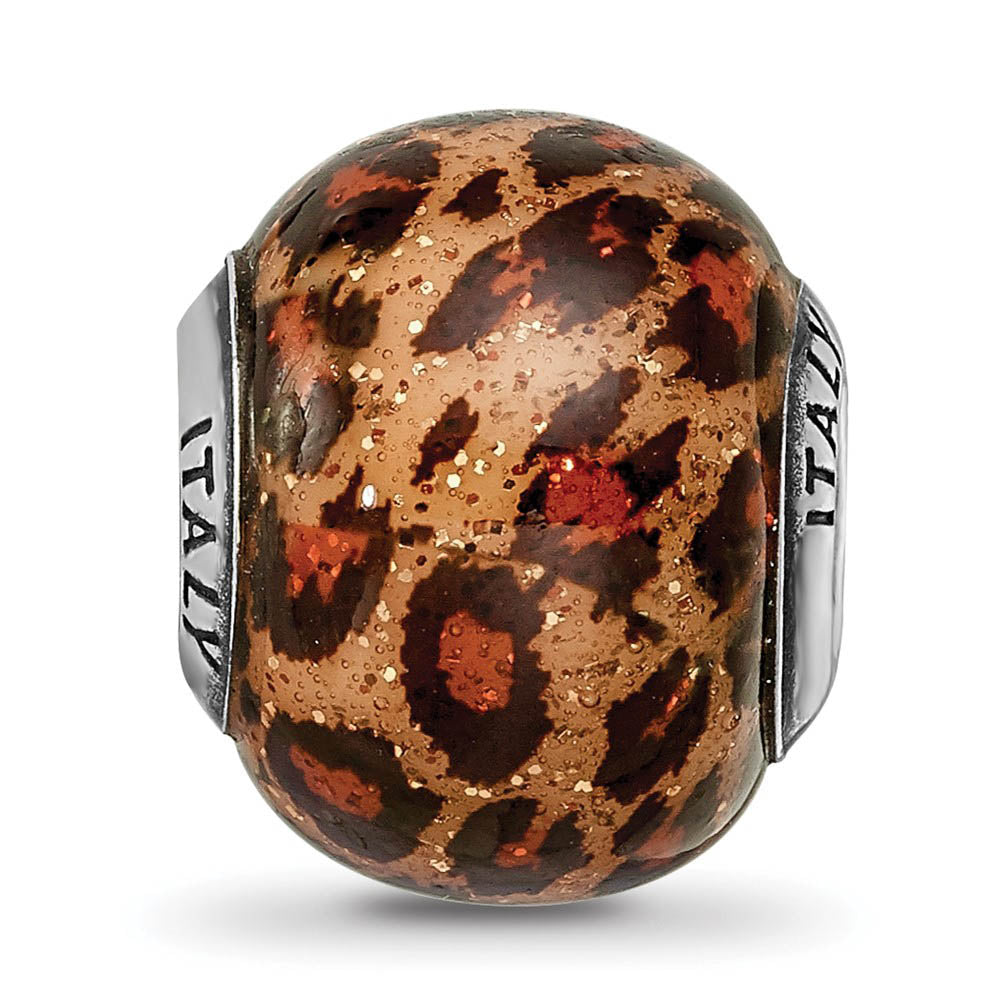 Alternate view of the Brown Jaguar Glitter Overlay Glass & Sterling Silver Bead Charm, 15mm by The Black Bow Jewelry Co.
