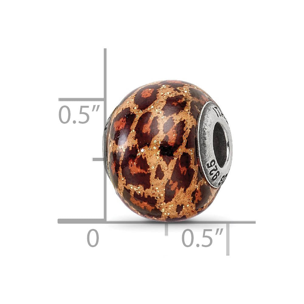 Alternate view of the Brown Jaguar Glitter Overlay Glass & Sterling Silver Bead Charm, 15mm by The Black Bow Jewelry Co.
