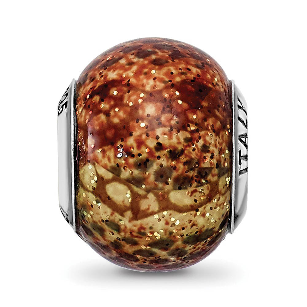 Alternate view of the Light Brown Python Glitter Glass & Sterling Silver Bead Charm, 15mm by The Black Bow Jewelry Co.
