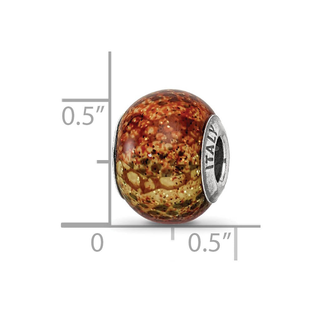 Alternate view of the Light Brown Python Glitter Glass & Sterling Silver Bead Charm, 15mm by The Black Bow Jewelry Co.