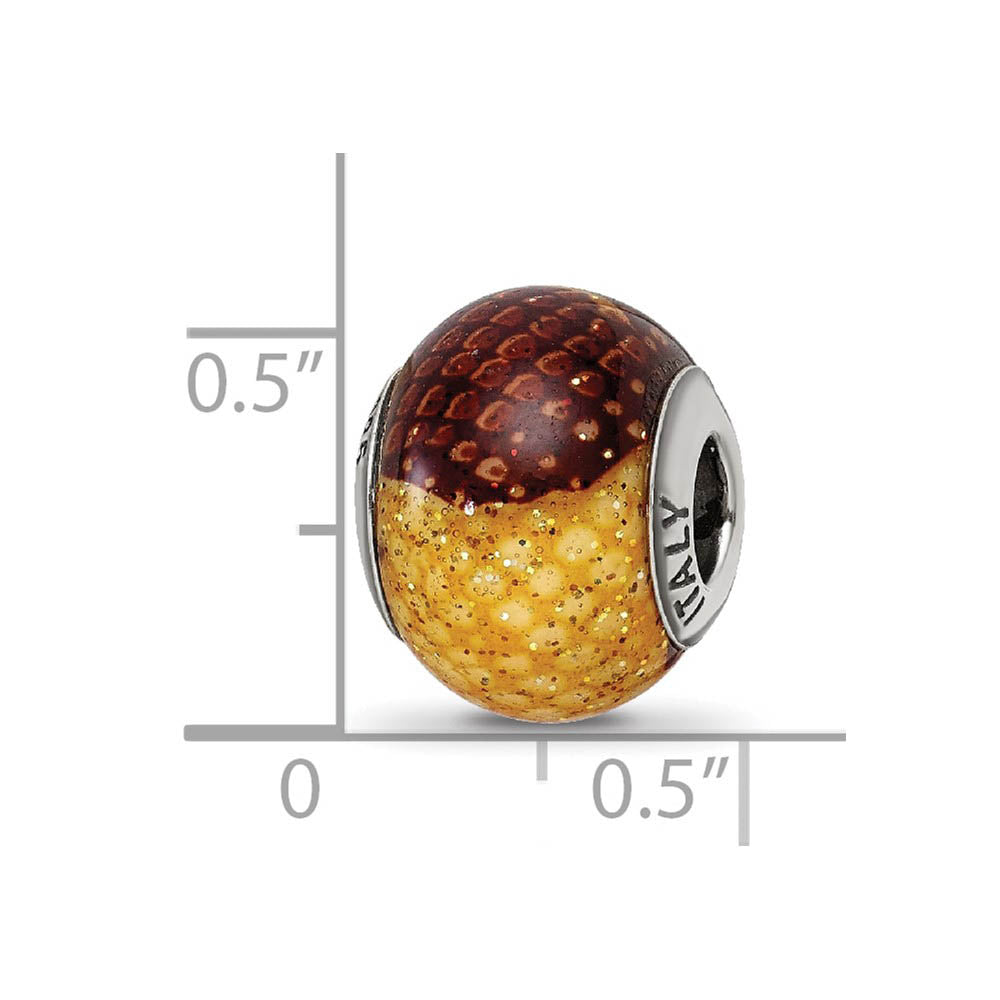 Alternate view of the Brown, Yellow Glitter Overlay Glass & Sterling Silver Bead Charm, 15mm by The Black Bow Jewelry Co.