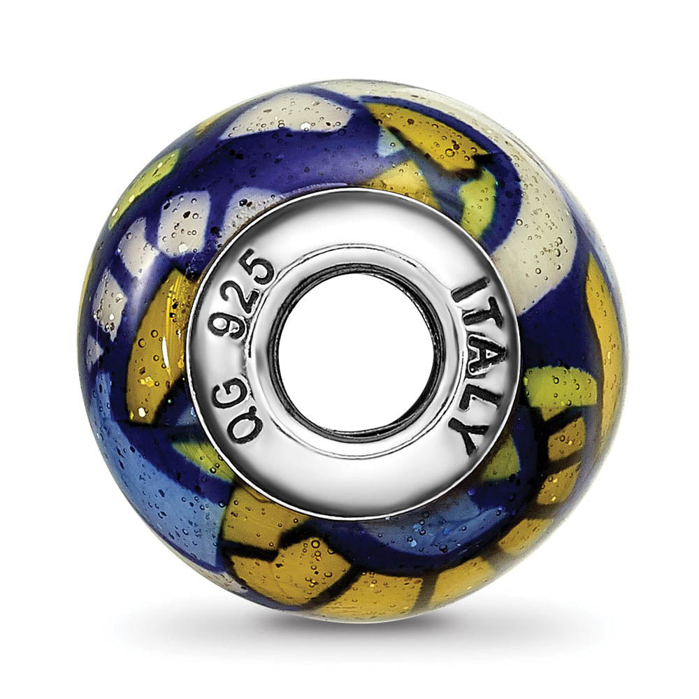 Alternate view of the Multicolor w/ Glitter Overlay Glass & Sterling Silver Bead Charm, 15mm by The Black Bow Jewelry Co.
