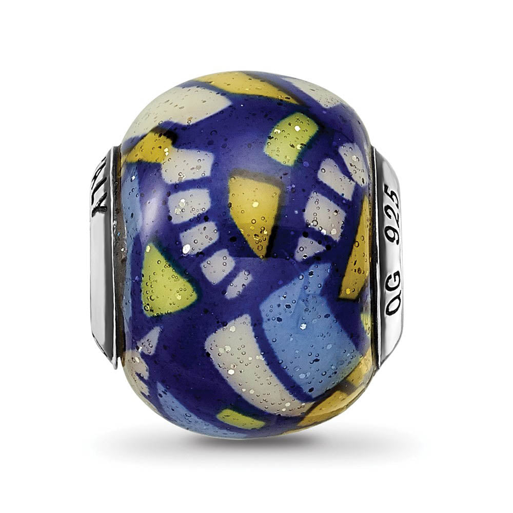 Alternate view of the Multicolor w/ Glitter Overlay Glass & Sterling Silver Bead Charm, 15mm by The Black Bow Jewelry Co.