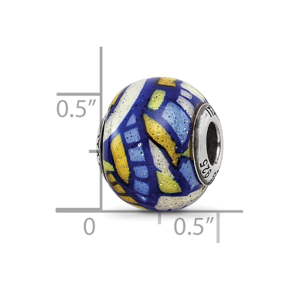 Alternate view of the Multicolor w/ Glitter Overlay Glass & Sterling Silver Bead Charm, 15mm by The Black Bow Jewelry Co.