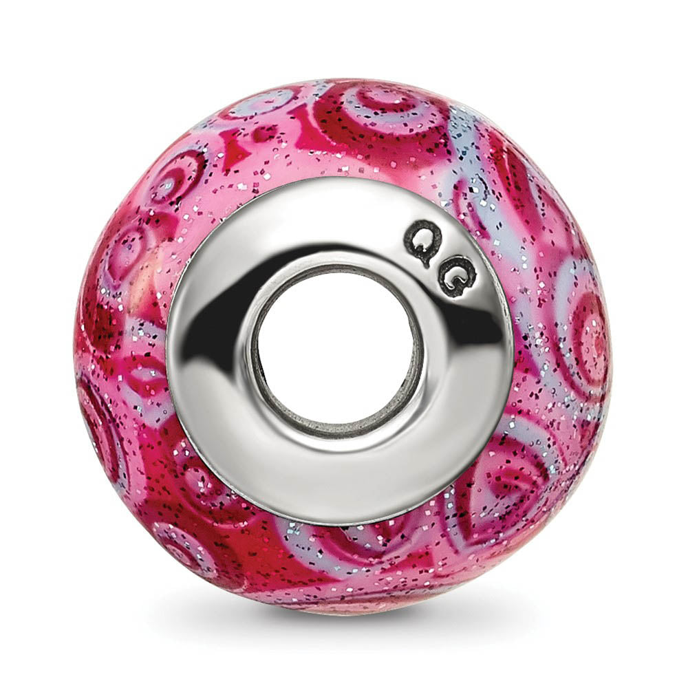 Alternate view of the Pink, Purple Swirls Overlay Glass & Sterling Silver Bead Charm, 15mm by The Black Bow Jewelry Co.