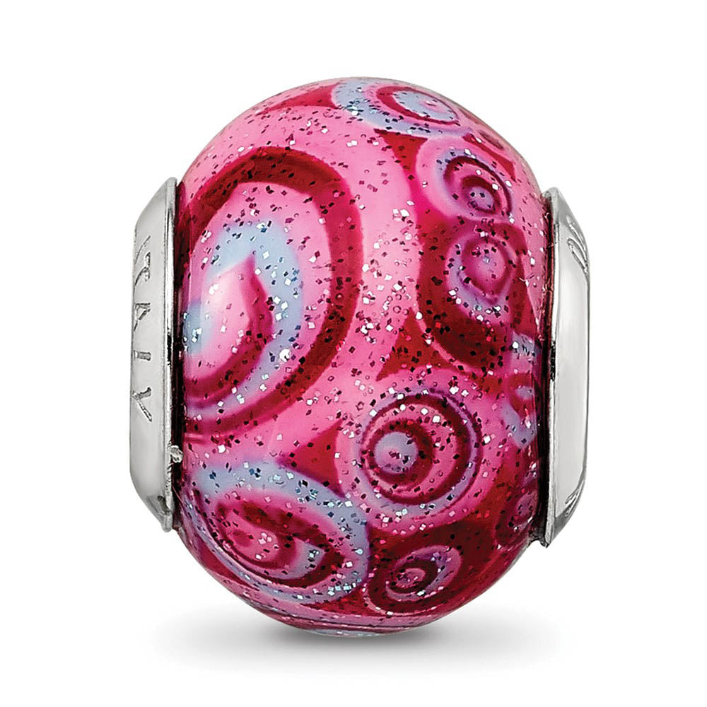 Alternate view of the Pink, Purple Swirls Overlay Glass & Sterling Silver Bead Charm, 15mm by The Black Bow Jewelry Co.