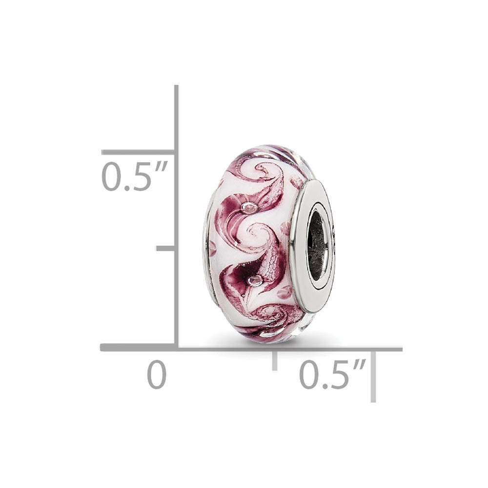 Alternate view of the White, Mauve Swirl Hand-Blown Glass & Sterling Silver Bead Charm, 13mm by The Black Bow Jewelry Co.