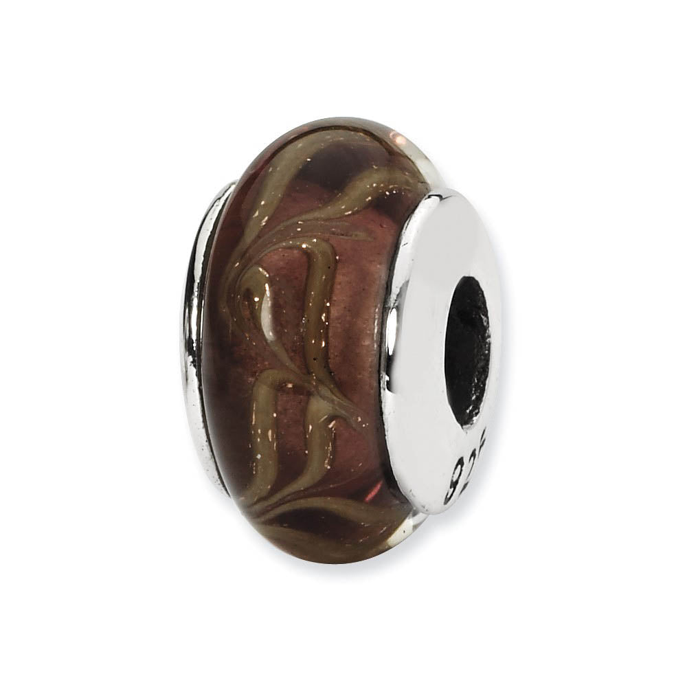 Smokey Swirl Hand-Blown Glass & Sterling Silver Bead Charm, 13mm, Item B10267 by The Black Bow Jewelry Co.