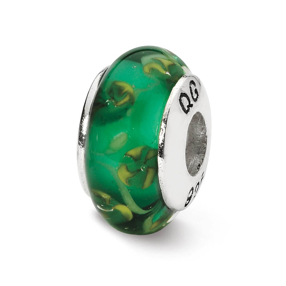 Green Hand-Blown Glass & Sterling Silver Bead Charm, 13mm, Item B10296 by The Black Bow Jewelry Co.