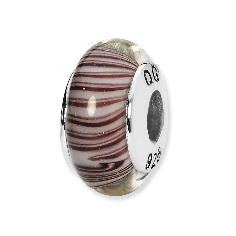 White/Mauve Hand-Blown Glass & Sterling Silver Bead Charm, 13mm, Item B10333 by The Black Bow Jewelry Co.