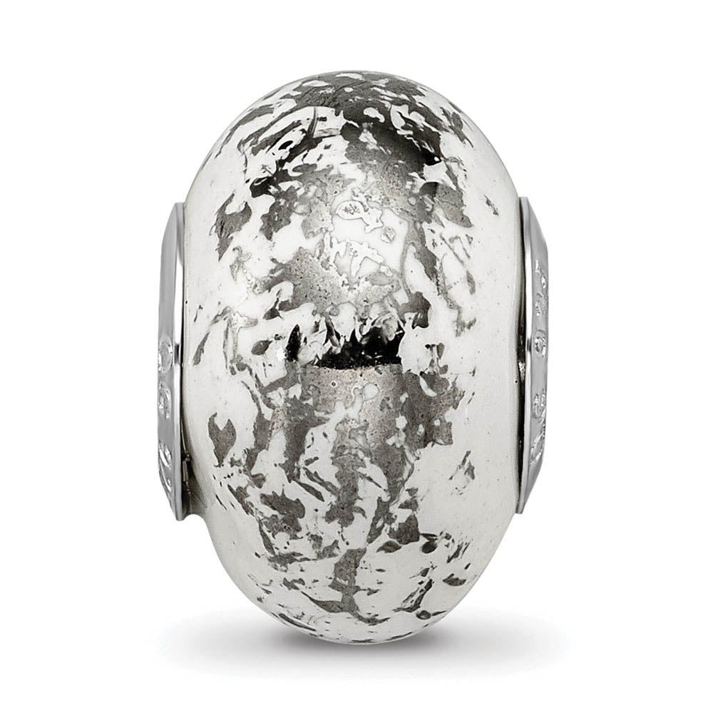 Alternate view of the White w/Platinum Foil Ceramic & Sterling Silver Bead Charm, 14mm by The Black Bow Jewelry Co.