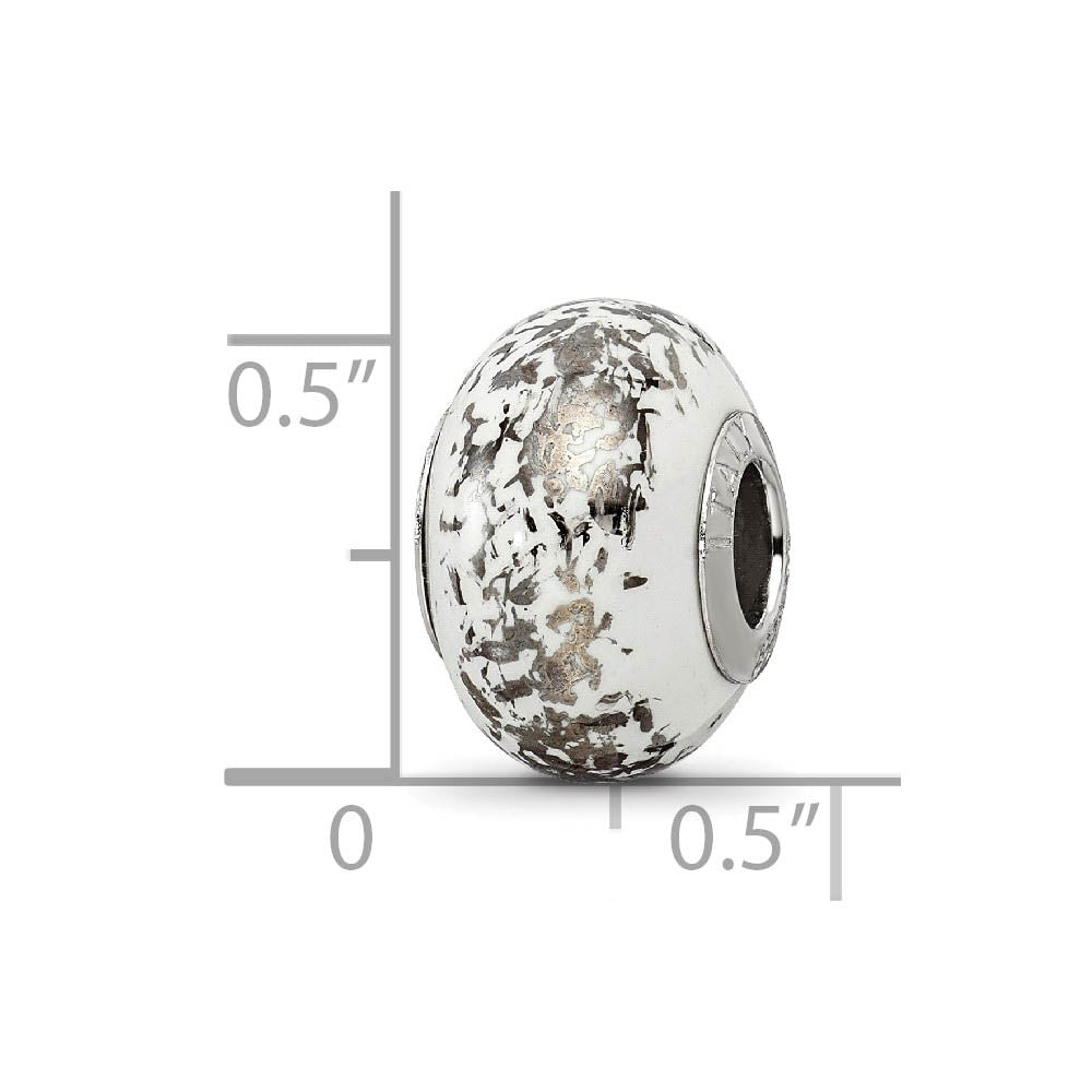 Alternate view of the White w/Platinum Foil Ceramic & Sterling Silver Bead Charm, 14mm by The Black Bow Jewelry Co.