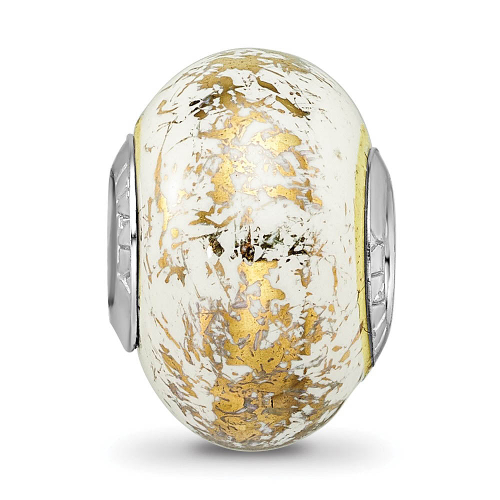 Alternate view of the White w/Gold Foil Ceramic & Sterling Silver Bead Charm, 14mm by The Black Bow Jewelry Co.