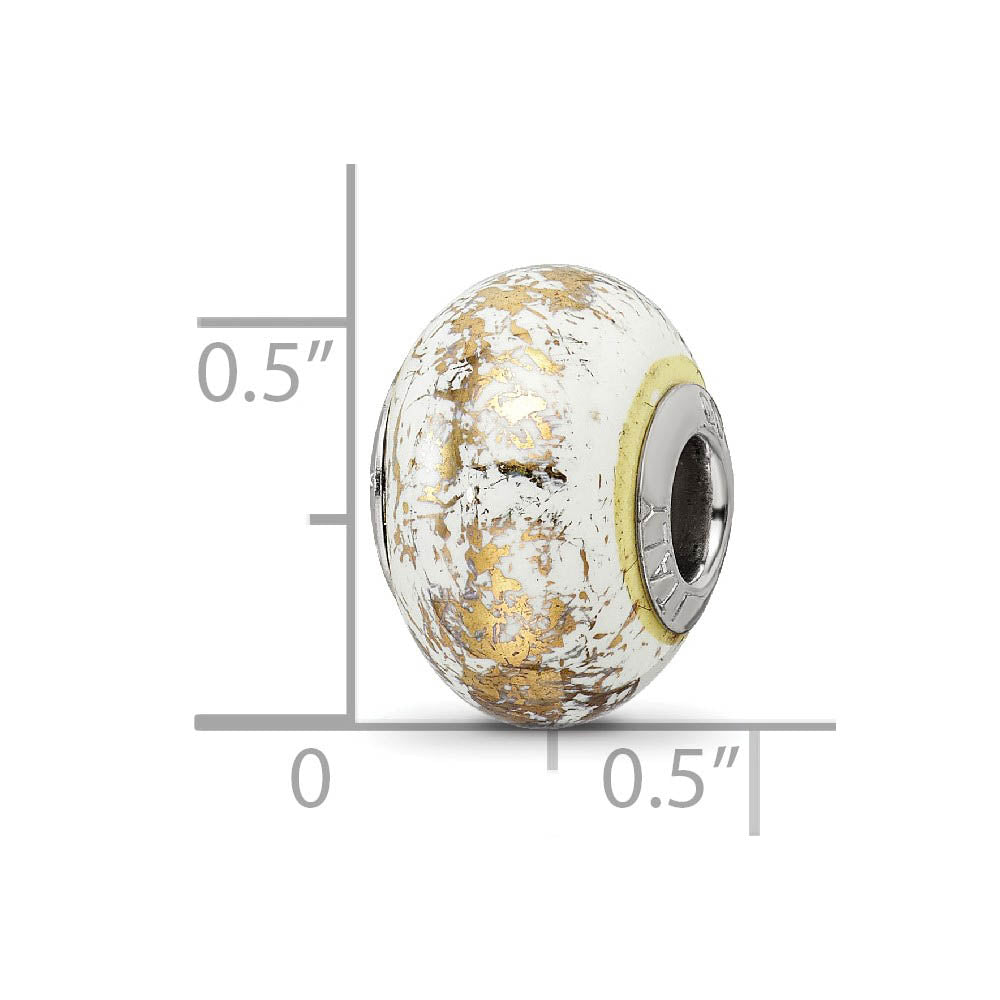 Alternate view of the White w/Gold Foil Ceramic & Sterling Silver Bead Charm, 14mm by The Black Bow Jewelry Co.