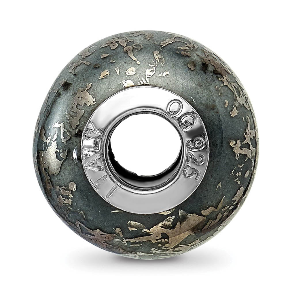 Alternate view of the Grey w/Platinum Foil Ceramic & Sterling Silver Bead Charm, 14mm by The Black Bow Jewelry Co.