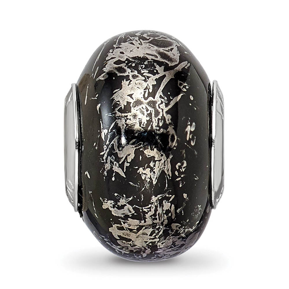 Alternate view of the Black w/Platinum Foil Ceramic & Sterling Silver Bead Charm, 14mm by The Black Bow Jewelry Co.