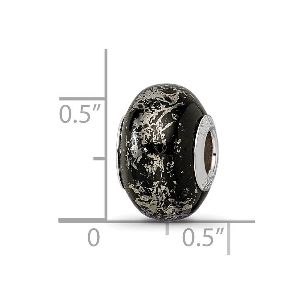 Alternate view of the Black w/Platinum Foil Ceramic & Sterling Silver Bead Charm, 14mm by The Black Bow Jewelry Co.