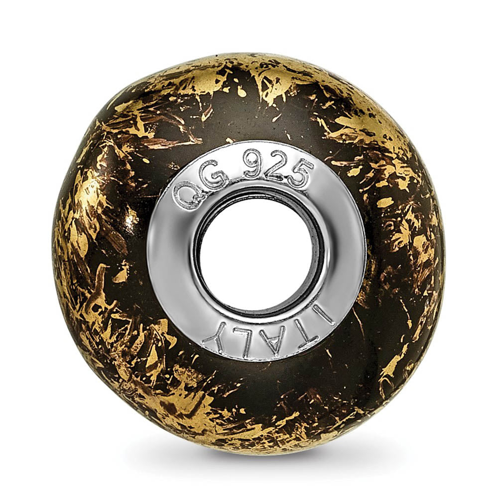 Alternate view of the Black w/Gold Foil Ceramic & Sterling Silver Bead Charm, 14mm by The Black Bow Jewelry Co.